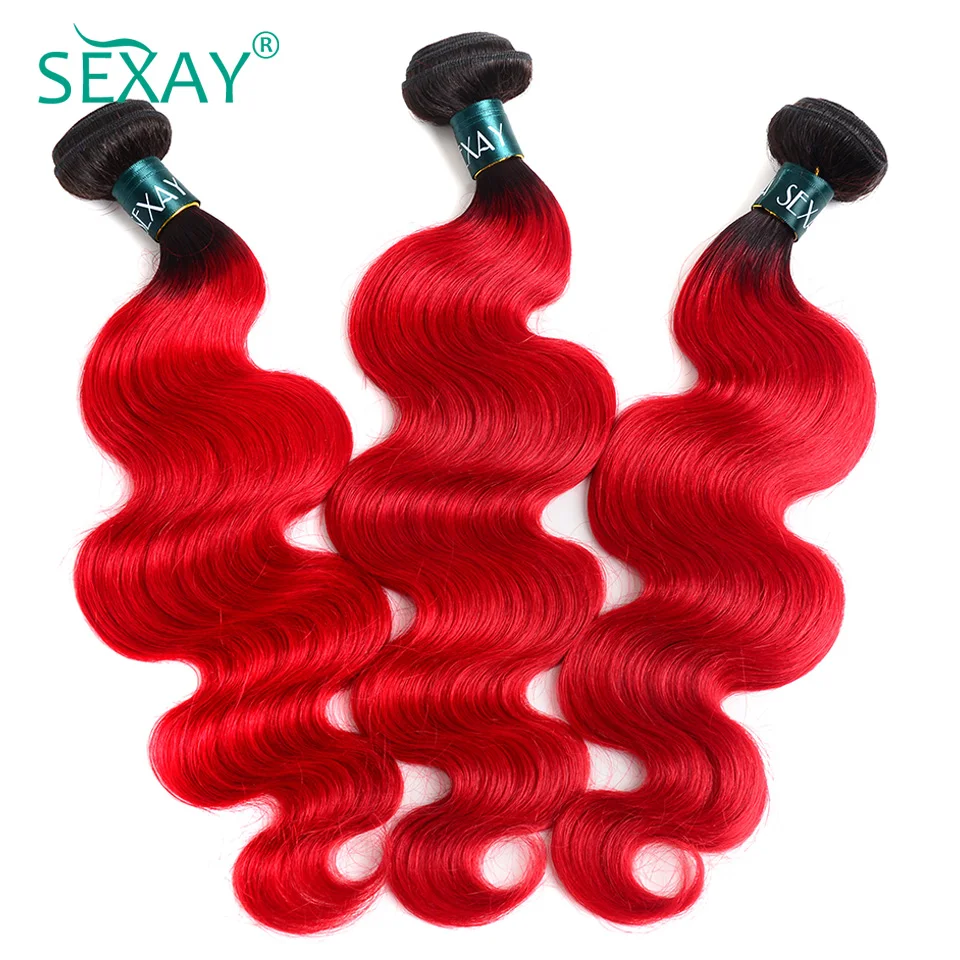 Tecer cabelo humano brasileiro de onda corporal para mulheres, pacotes vermelhos com fechamento, ombre, laço transparente, 3 pacotes, 4x4, 3 pacotes