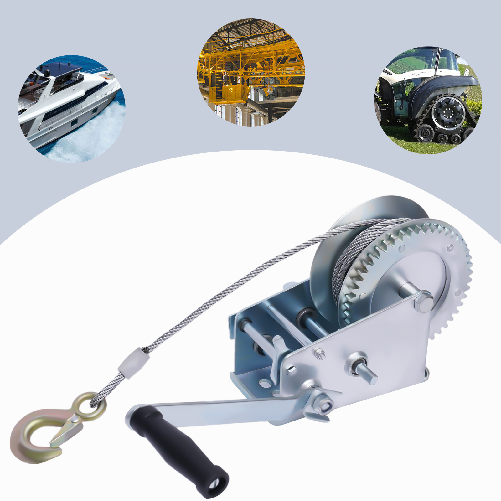 1588kg manuelle Kabelbandwinde-Handkurbeln mit 10 m Drahtseil für Boots anhänger