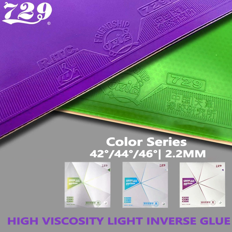 Friendship 729, Kreuz, Grün, Blau, Lila, Serie Tischtennis-Gummi, klebrige Noppen, Ping-Pong-Farbgummi mit ITTF-Zulassung