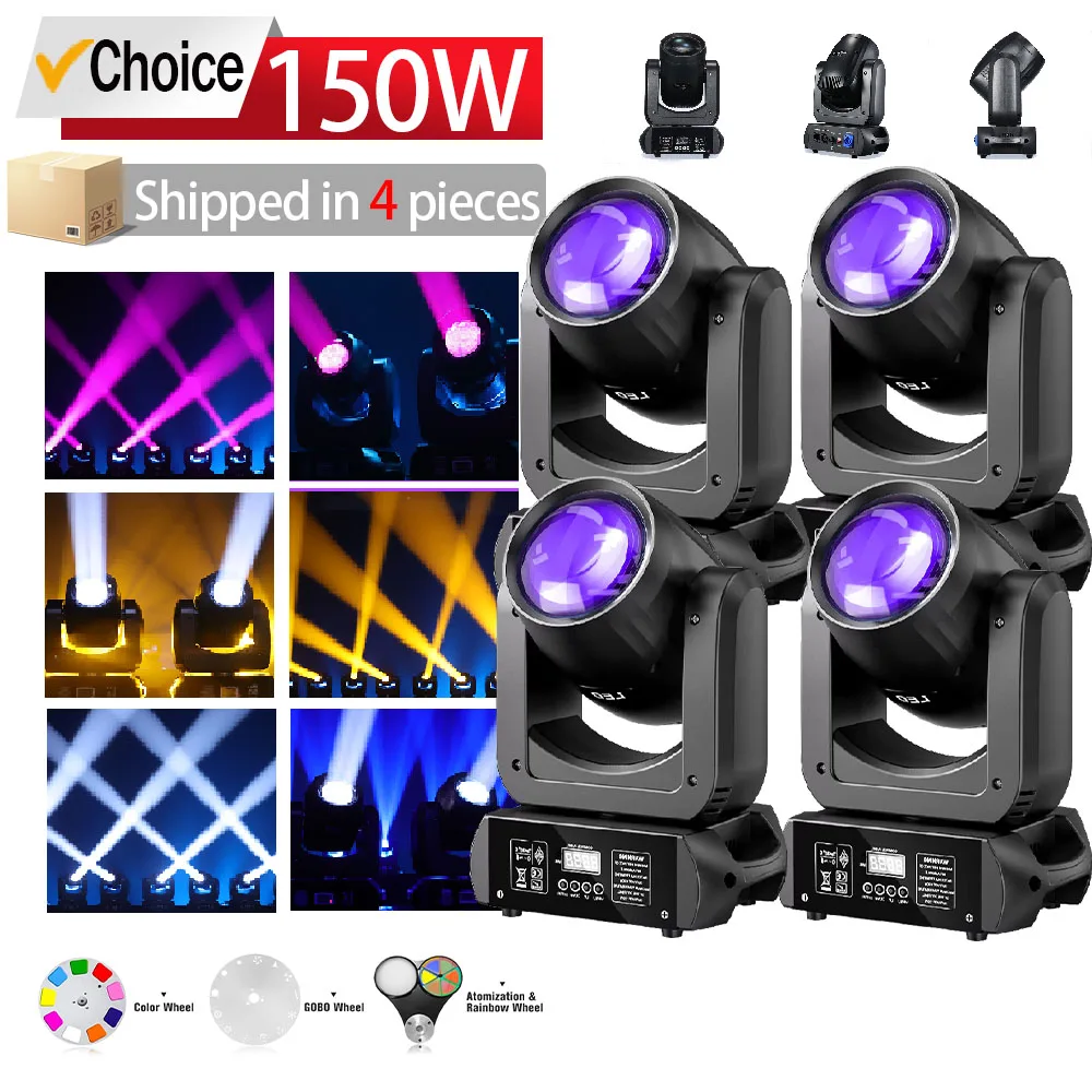 4PCS 150W Moving Head Stage Lights 8*8 360 °   Cabeça móvel gobo luzes dj festa discoteca luzes dmx512 público luzes ambientais casamento