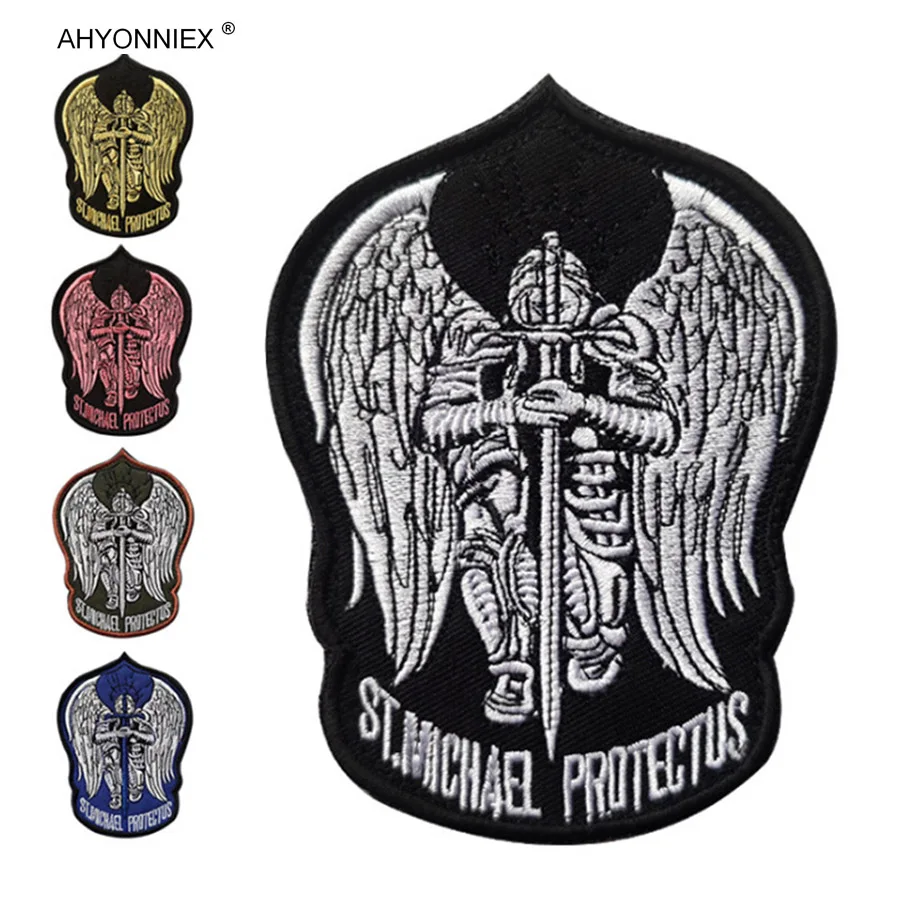 AHYONNIEX 1 Buah Kualitas Tinggi 3D Tiga Dimensi Bordir Gelang Lengan Lencana Bendera ST.Michael Protectus Kain Stiker Patch DIY