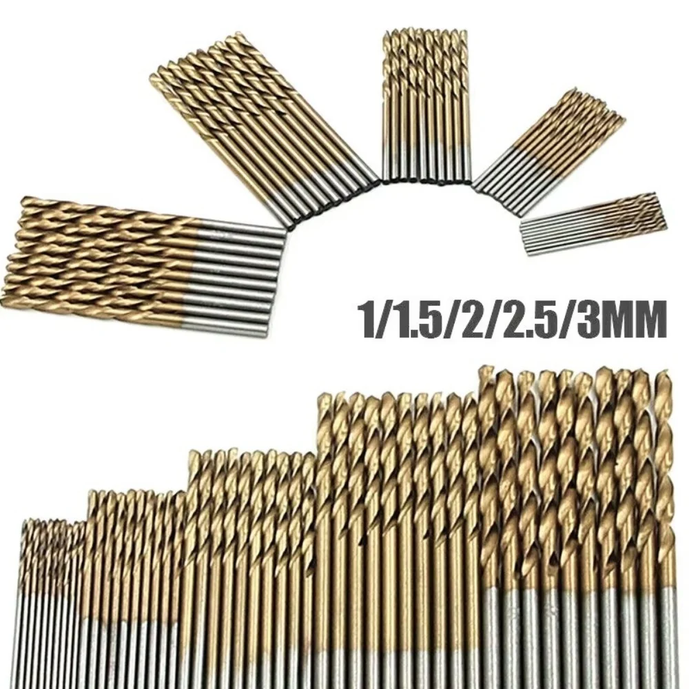 50Pcs 1-3mm Twist Drill Bit Set High Steel Titanium Coated Drill Bits Set Tool For Woodworking Stainless Steels Drilling Tools