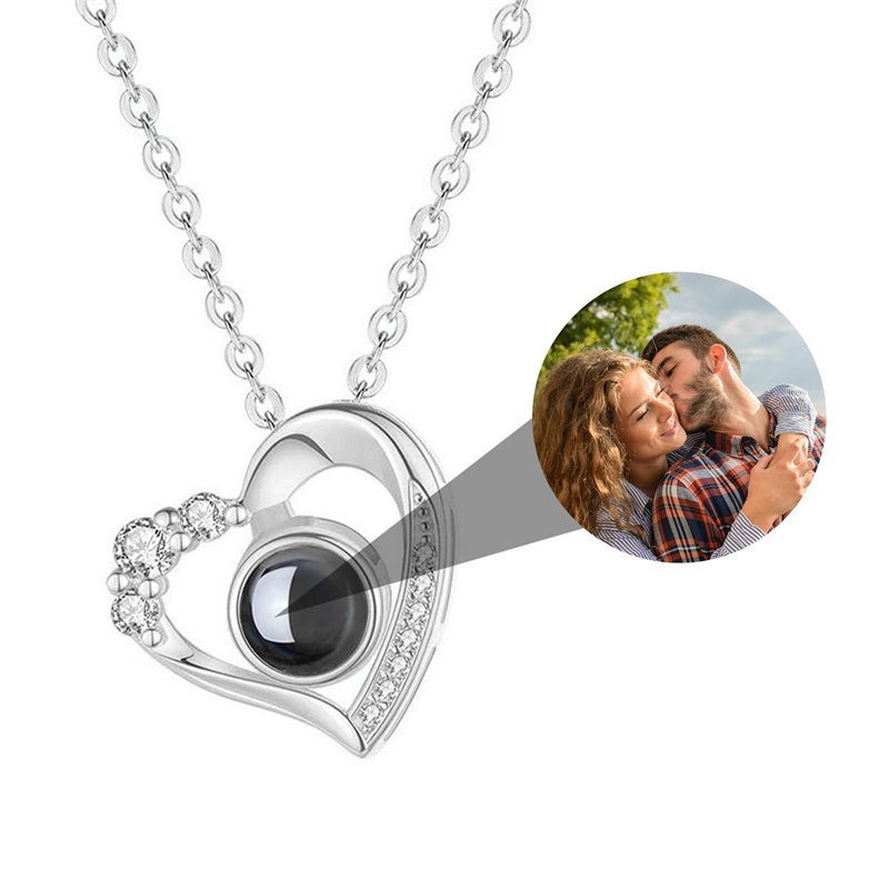 Benutzerdefinierte Projektions-Halskette, personalisiertes Bild, Herz-Anhänger-Halskette, Gedenk-Foto-Schmuck, Valentinstagsgeschenke für Sie