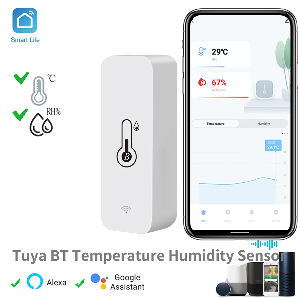 Tuya BT-Sensor inteligente de temperatura y humedad, higrómetro interior, Compatible con Bluetooth, aplicación remota, Control, funciona con Alexa y Google Home