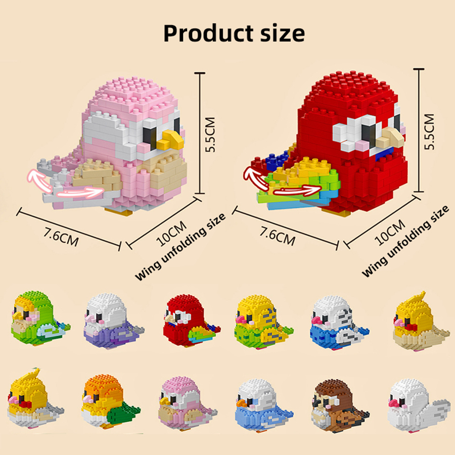 Creative DIY การ์ตูนน่ารักนก, นกแก้ว, นกกระจอก, บล็อกตัวต่อสัตว์, นกประกอบของเล่น, ของขวัญตกแต่งบ้าน