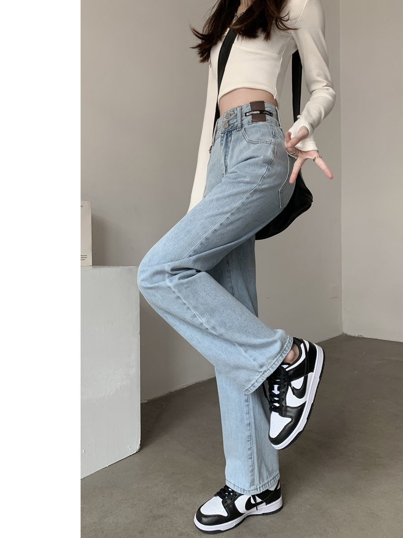 Light Wash High Waist Straight Leg Jeans Women's Spring New Loose Slimming Floor Length Wide Leg Pants Trousers