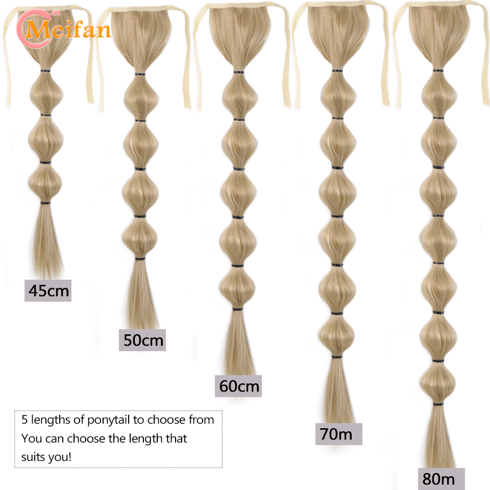 MEIFAN สังเคราะห์ผมยาวโคมไฟ Bubble หางม้าคลิปในสายรัดสีน้ําตาล Bubble Braids ธรรมชาติปลอม PONY TAIL Hair Extensions