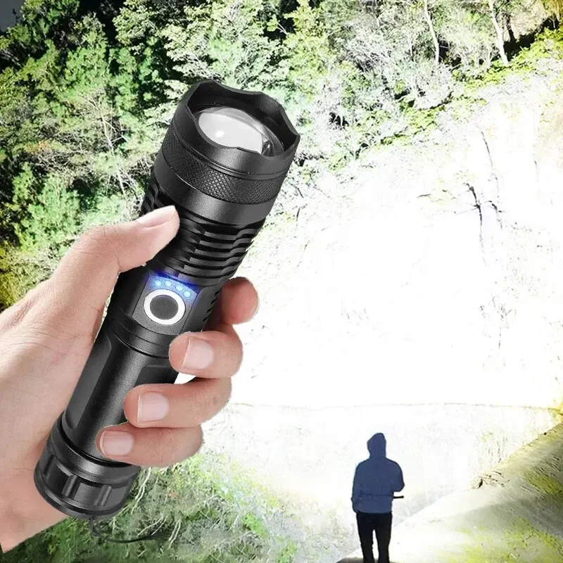 Torche à Zoom télescopique puissante lampe P50 perle lampe de poche LED lanterne 5 Mode d'éclairage USB Rechargeable Camping lumière de secours