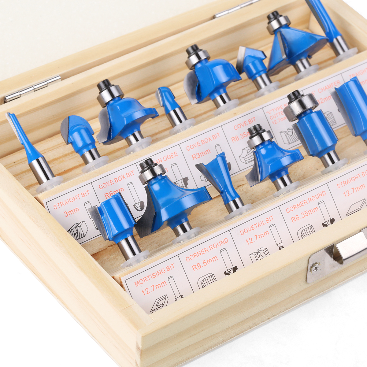 15PCS 1/4in Gambo Punte del Router Set Taglio Dritto Perline Fresa Carburo di Tungsteno Taglio Strumenti di Lavorazione Del Legno