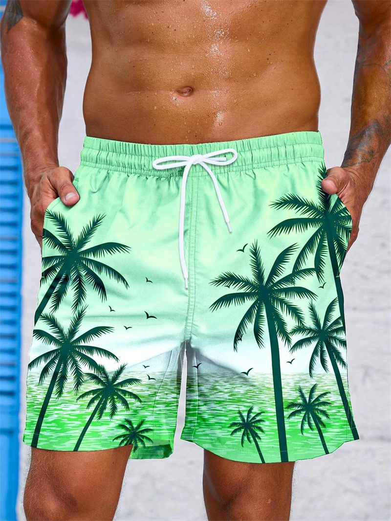 Vintage planta 3d impresso board shorts dos homens palma gráfico calças curtas verão havaiano respirável troncos de natação crianças solto shorts de gelo