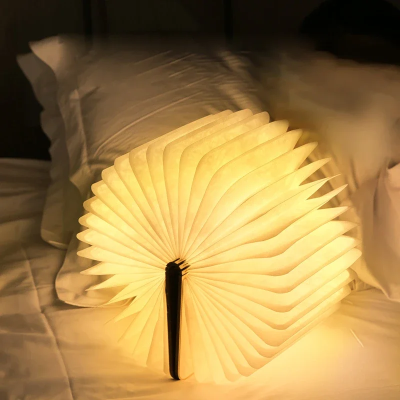 Luz LED nocturna creativa plegable 3D, Color RGB, recarga USB, luz de libro de madera, decoración, lámpara de mesa de escritorio para dormitorio, regalo de cumpleaños para niños