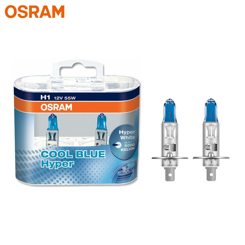 OSRAM H7 H4 H1 H11 HB3 9005 HB4 9006 Farol de halogênio para carro Feixe alto/baixo 5300K 12V 55W Lâmpada azul frio hiper branca (2 peças)