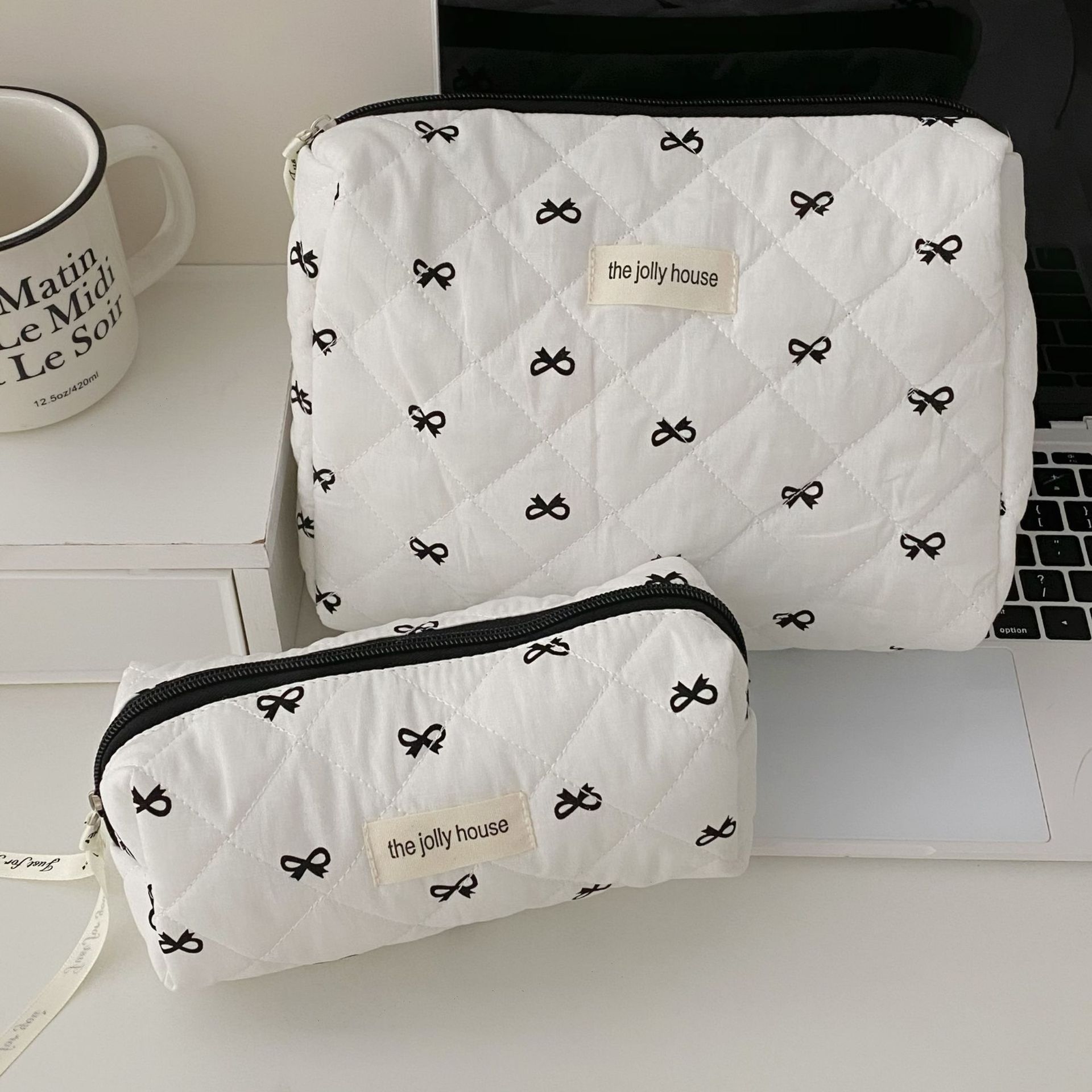 Mode Cherry Tote Dames Make-up Tas Draagbare Leuke Dames Cosmetische Toilettas Opbergtas Handtas Katoen Gewatteerde Rits Tas