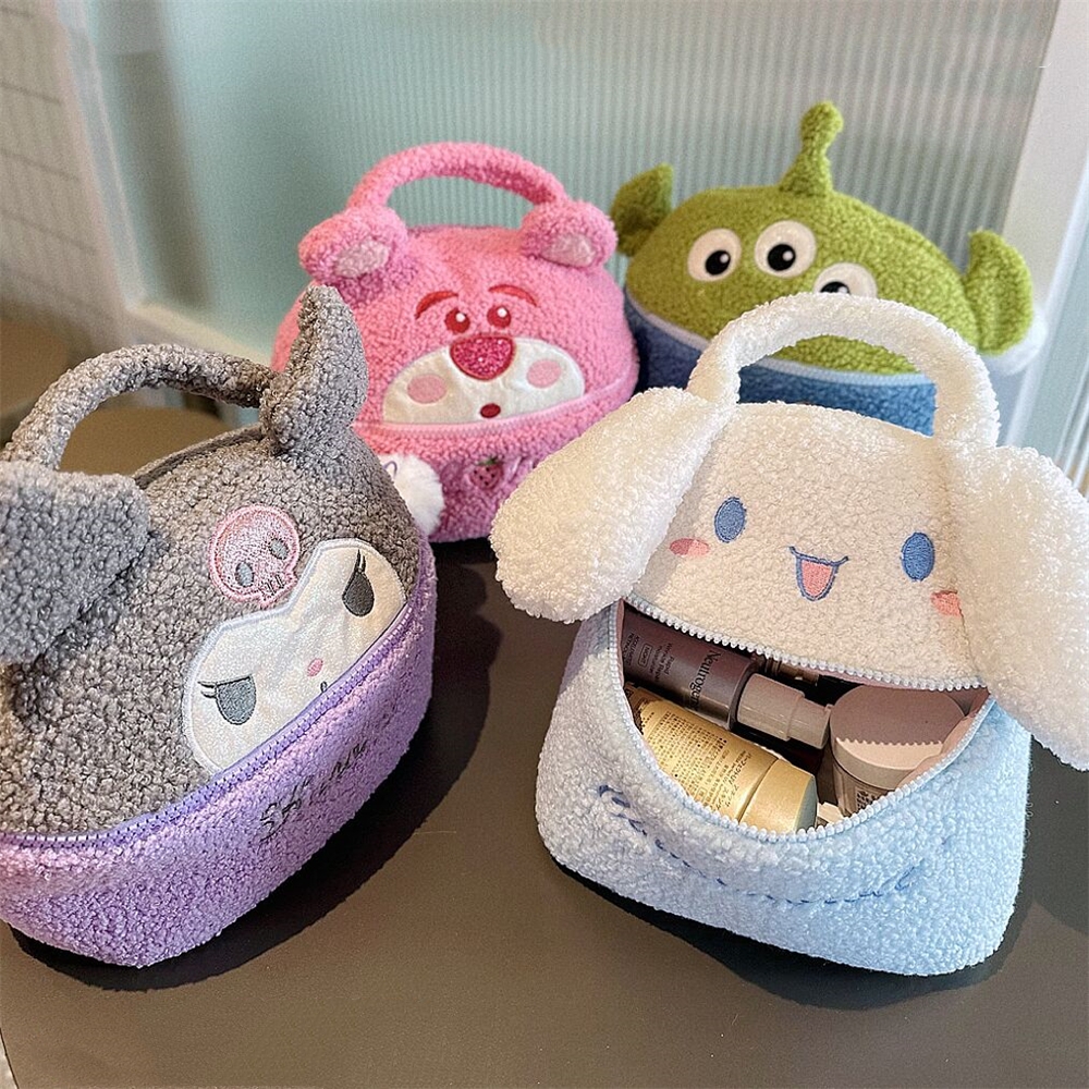 Bolsa de cosméticos Kuromi Cinnamoroll, bolsa de felpa de Anime My Melody, bolsa de almacenamiento de cosméticos de estilo japonés, chica de alta capacidad