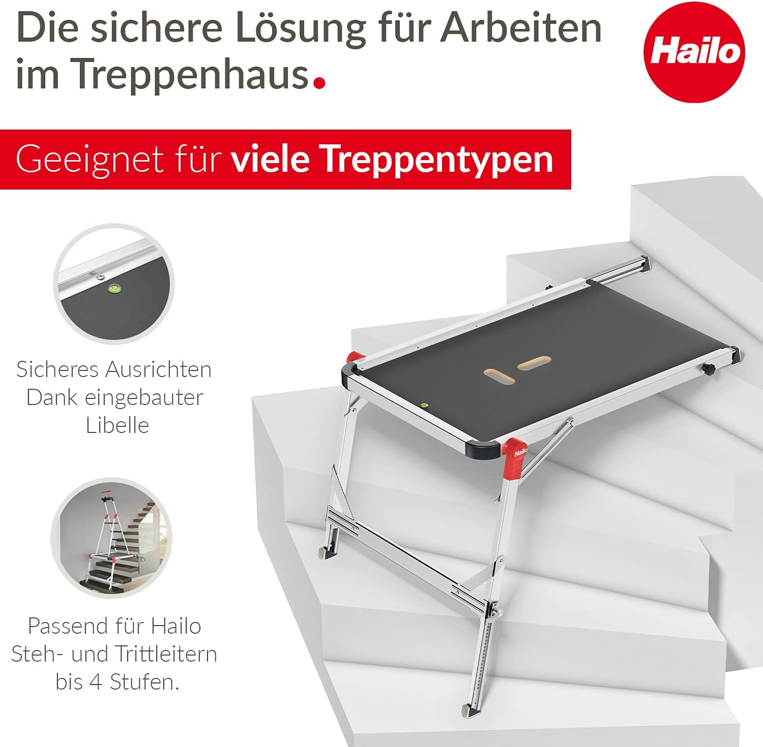 Treppen plattform mit rutsch fester Siebdruck platte, Tragegriff, eingebauter Wasserwaage, Sohlen füße mit weichem Griff, maximale Belastung 150 kg, a