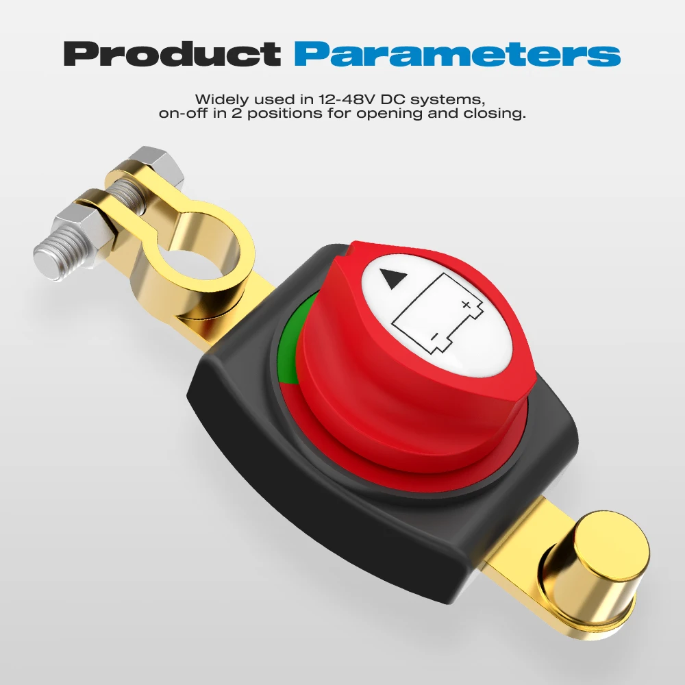 Interruptor de desconexão da bateria do pilar superior de 12-48V, usado como isolador de desconexão (pólo negativo, liga/desliga) para carros, RVs, barcos