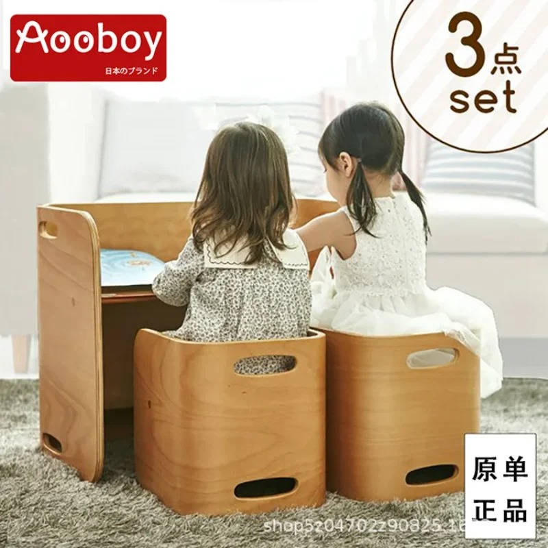 Juego de mesa y silla para niños, mesa de comedor multifuncional de madera maciza para jardín de infantes