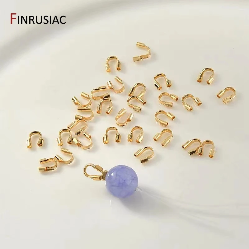Protectores de alambre de latón chapado en oro de 14/18K para fabricación de joyas, Protector de cable guardián, conector de cierre en forma de U, accesorios DIY