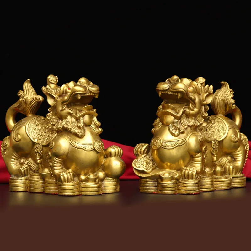 Bronze pixiu ornamento mesa de escritório decoração pixiu masculino e feminino par pi xiu loja tesouro bacia sala estar decoração casa