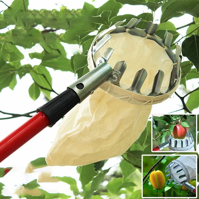 โลหะผลไม้ Picker Orchard สวน Apple พีชสูงต้นไม้หยิบเครื่องมือผลไม้ Catcher Collection กระเป๋าฟาร์มสวนอุปกรณ์