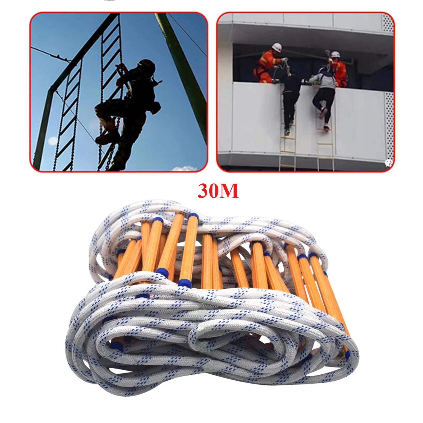 30 m lange Fluchtleiter, weiches Seil, leicht, für Kinder und Erwachsene, schwer entflammbar