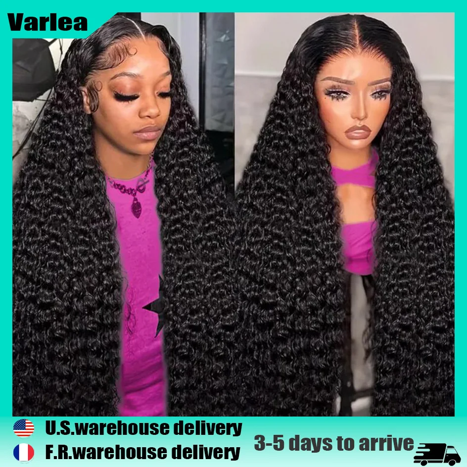 Varlea 40 Polegada 13x4 perucas dianteiras do laço onda profunda encaracolado hd peruca do laço 13x6 cabelo humano onda de água peruca preta brasileira 220% densidade