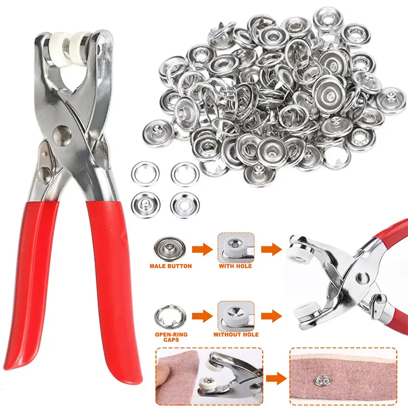 400 stücke Zinke Ringe 9,5mm Schnalle Knöpfe Metall Farbe Zange Druckknopf Klaue DIY Set Hand Druck Zange niet Schnalle Nähen Werkzeug