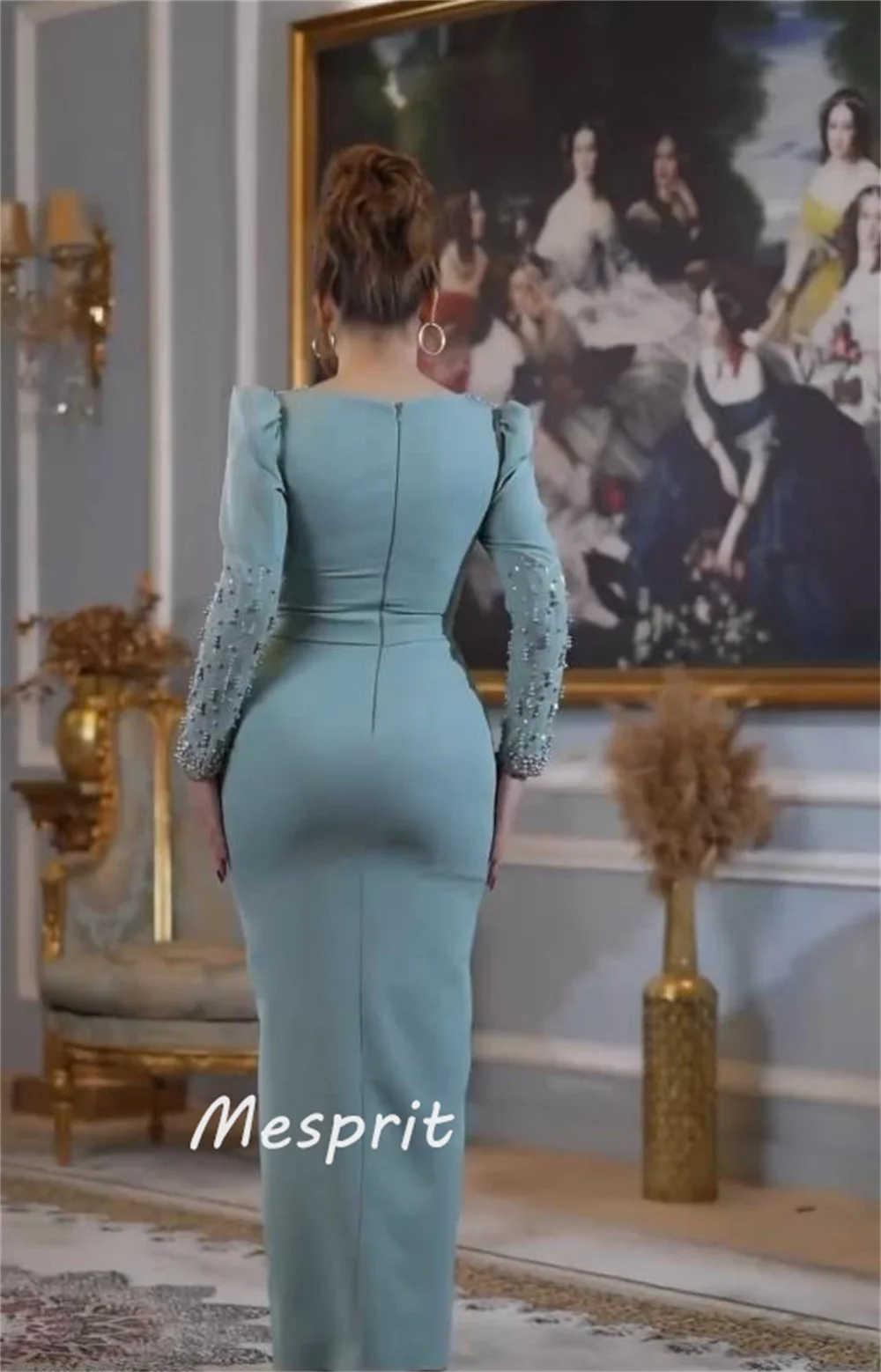 ที่กําหนดเอง Mesprit Elegant Simple V คอ Sheath ประดับด้วยลูกปัด Paillette/Sequins Bows ข้อเท้าความยาว Charmeuse ชุดราตรี