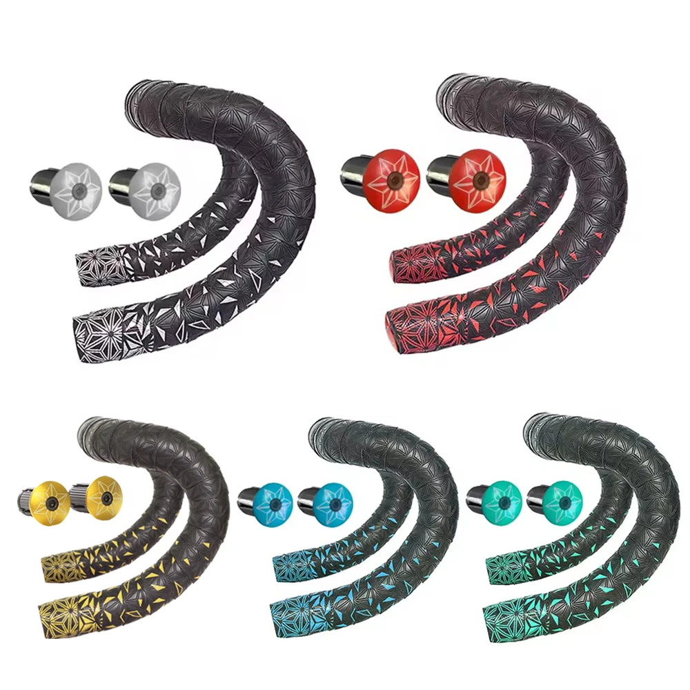 Cinta de barra de bicicleta de carretera, cinta de barra súper adhesiva Kush Star Fade EVA/PU, cinta envolvente antideslizante para amortiguador de bicicleta con 1 par de tapones de barra