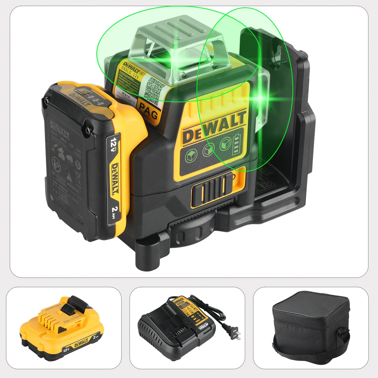 Dewalt Laser Level DW089LG Samopoziomujący 12 Linii 3 x 360 Stopni Zielona Wiązka Laserowa 12V MAX Akumulator Li-lon Lasery