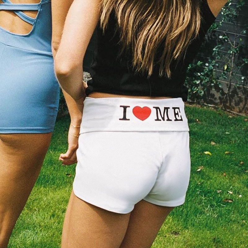 Y2k Ästhetik Ich liebe mich Brief druck kurze Harajuku Hose mit weitem Bein Kordel zug elastische Taille Biker Sport kurze Goth Frauen Kleidung