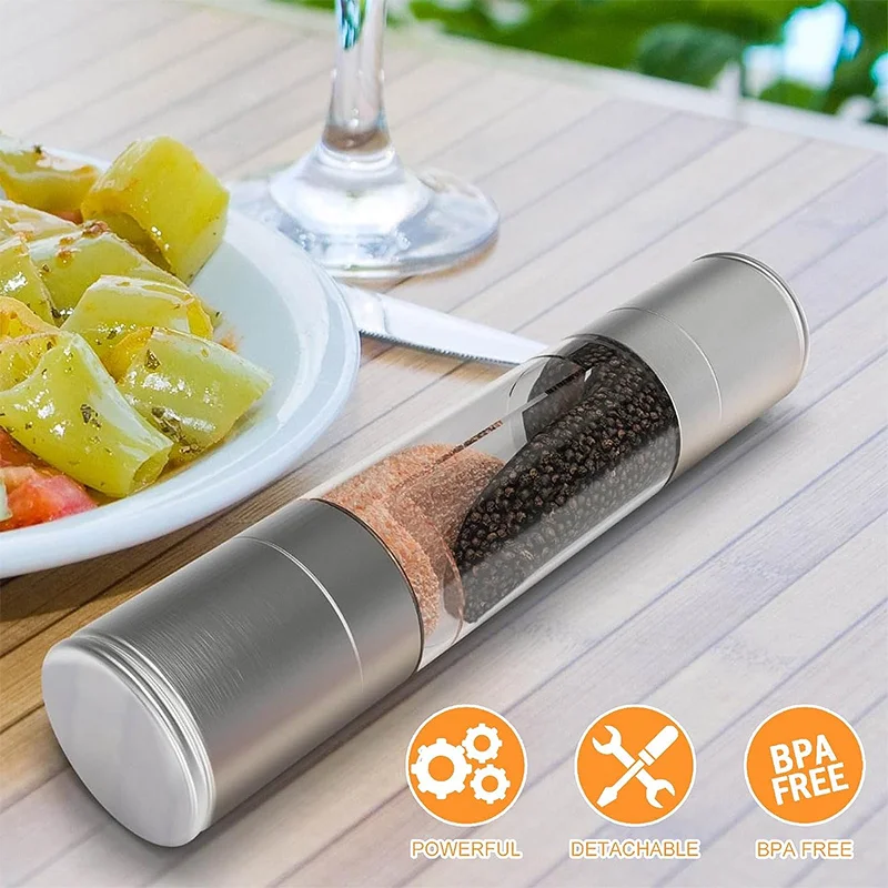2 In 1 เครื่องบดด้วยตนเองสแตนเลสเกลือพริกไทยโรงสีปรับเซรามิคบดเครื่องเทศ Mill ครัวเครื่องมือ