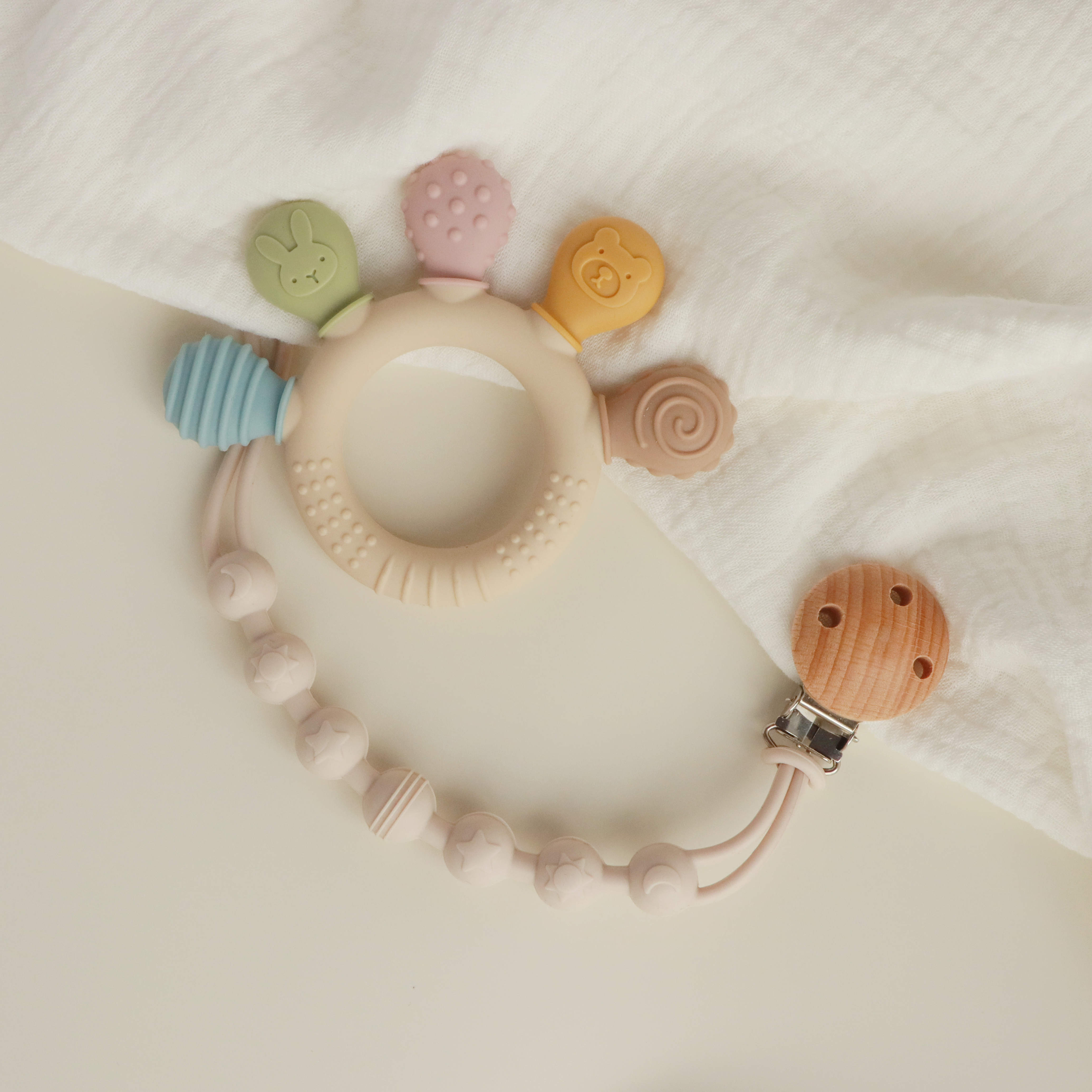 Silicone Teether Nipple holder Baby pacifier Clip chain dummy holder straps Siamese beads rope for sucking pacifiers soothing