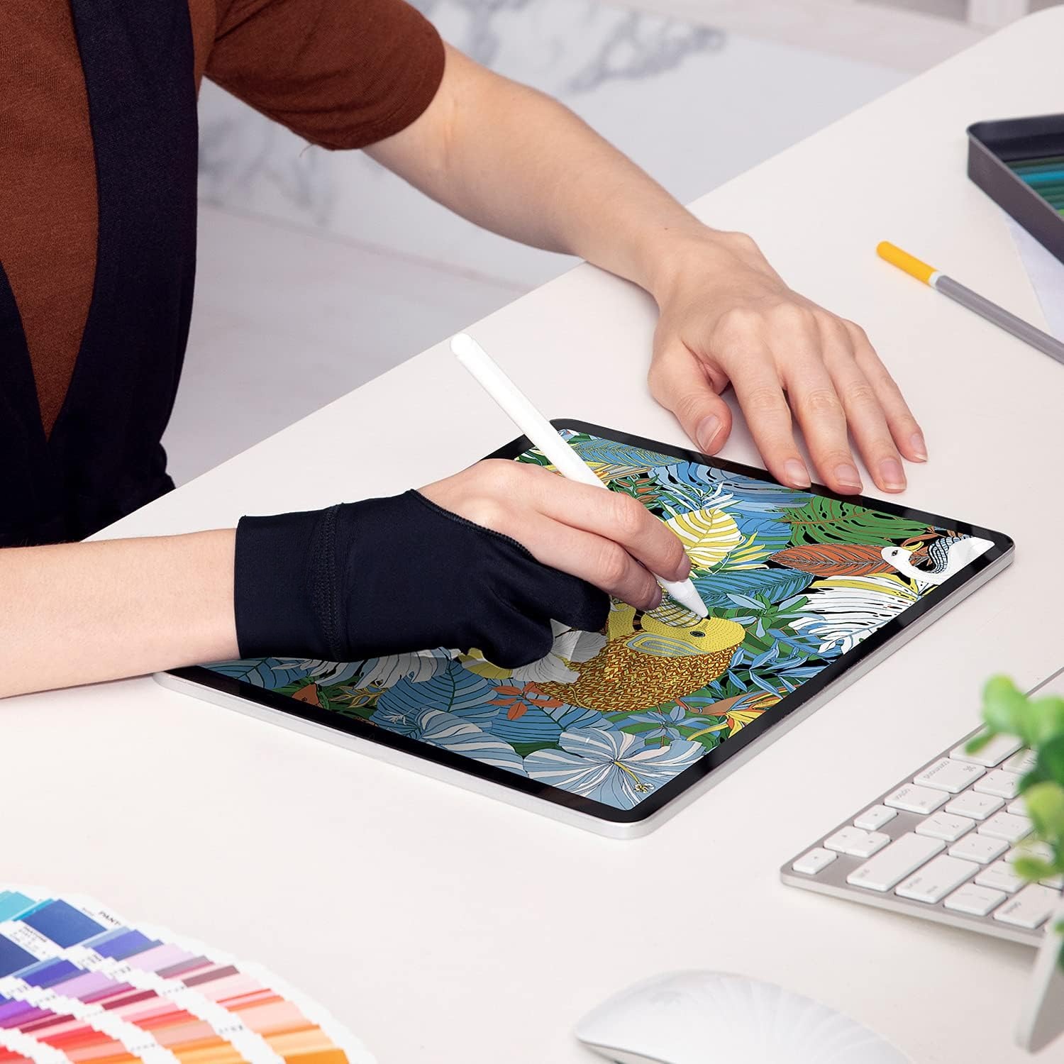 Guantes táctiles de 2 dedos para iPad/tableta de dibujo - Guante de arte digital con fibra de nailon lisa |   Previene las manchas en la pantalla y el papel