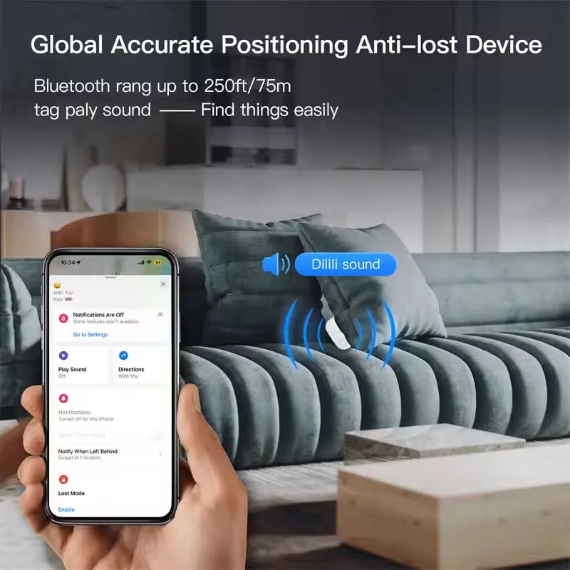 Rastreador de alarme Bluetooth inteligente funciona com encontrar meu aplicativo dispositivo anti-perda para localizador de substituição de etiqueta de iPhone com classificação MFI