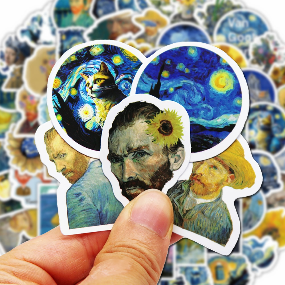 100 pçs van gogh bonito adesivos pacote estético artigos de papelaria lote papel coreano kawaii escritório professor escola diário decoração