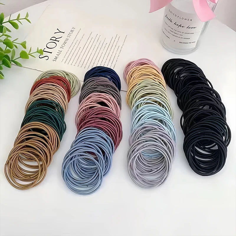 100 pçs/set feminino 3.5cm básico náilon elástico faixas de cabelo rabo de cavalo scrunchie borracha bandana acessórios para o cabelo headwear
