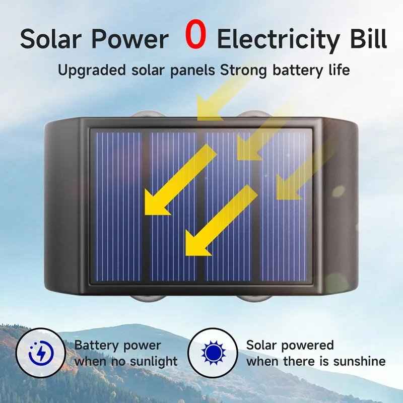 Lámpara Solar de pared para exteriores, 4/10/16LED, luz cálida, impermeable, iluminación luminosa arriba y abajo, luces decorativas para balcón, patio y jardín