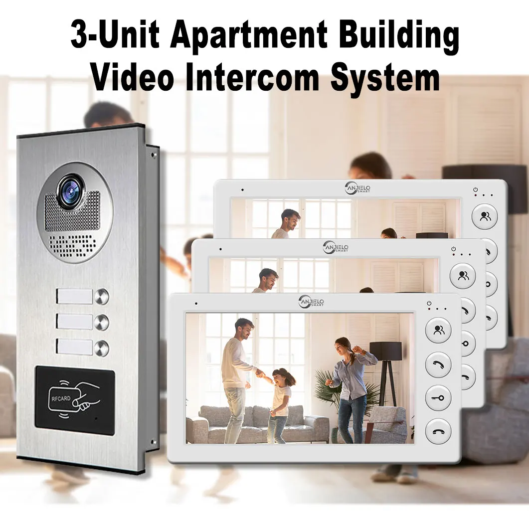 3 Unit Home Video Intercom Voor Appartementen Residentiële Intercom Deurbel Video Deurtelefoon Systeem Met Rfid-Kaart Ontgrendeling