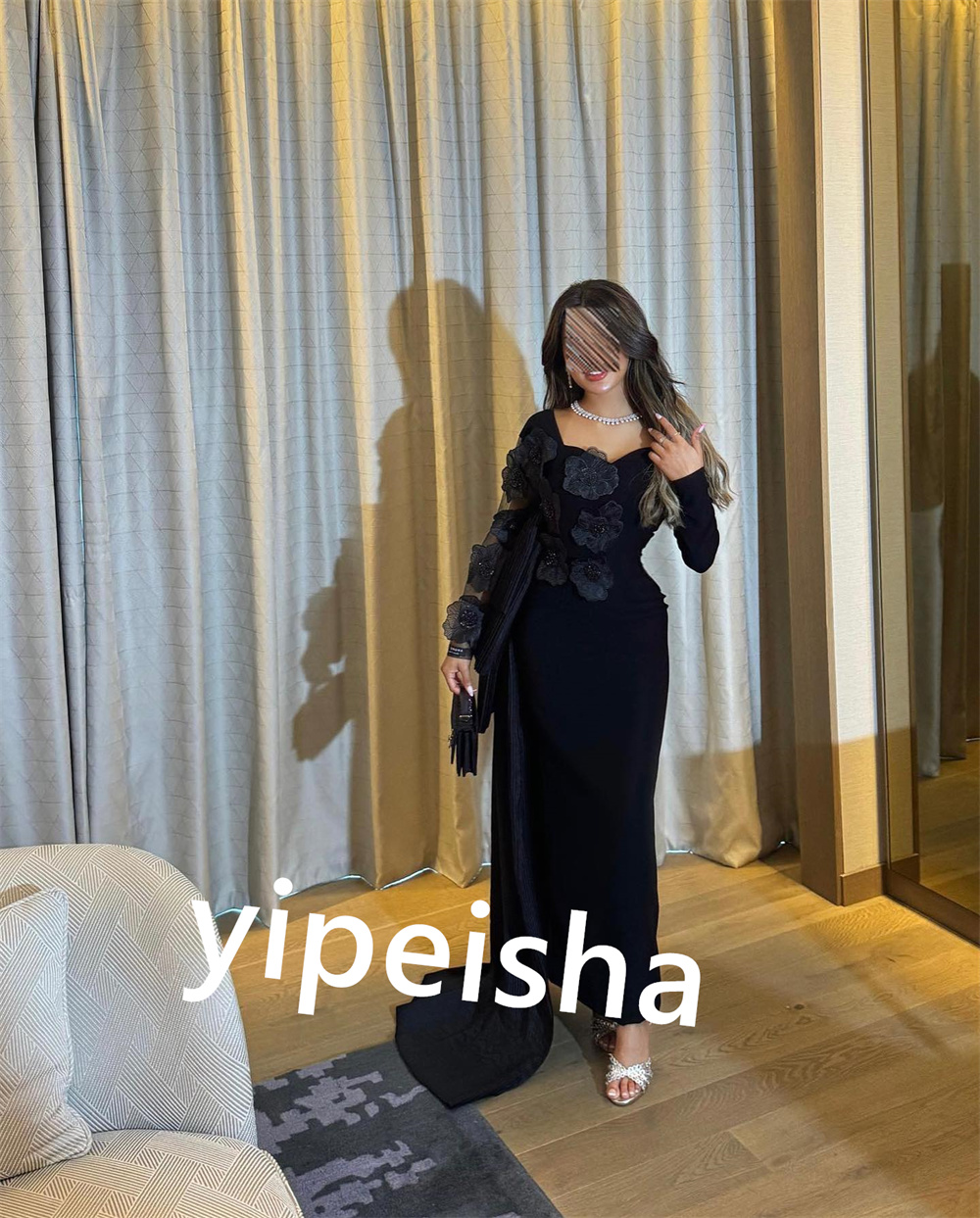 CustomizedJersey Flower Party Sheath Square Neck Bespoke Occasion Gown Midi Dresses