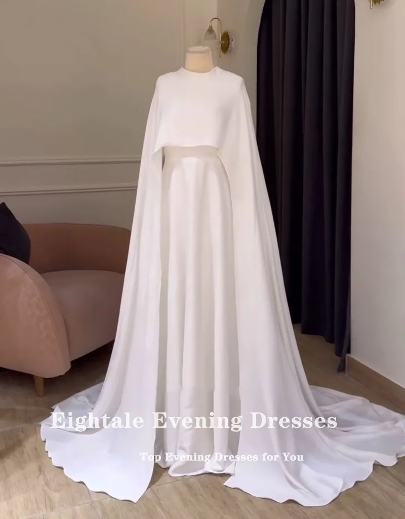 Eighale คําชุดแต่งงานแขนยาว A-Line O-คอมุสลิมเรียบง่ายสีขาวงาช้างที่กําหนดเองชุดเจ้าสาว