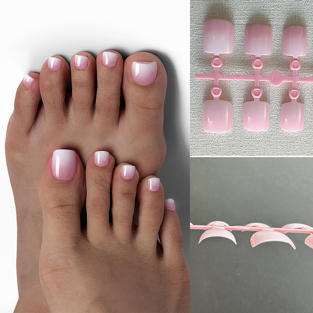 120 Uds. De uñas artificiales cuadradas cortas francesas para uñas de los pies, cubierta completa de color rosa desnudo, extensión de uñas postizas para mujeres