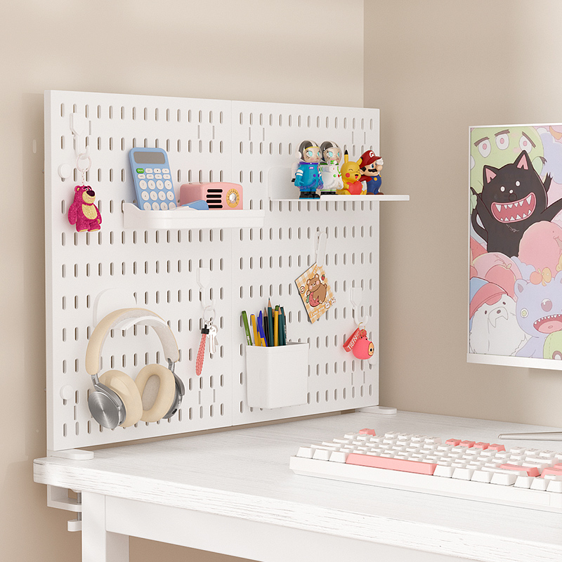 Pegboard combination desktop storage kit, vertical and clip-type pegboard display panels, suitable for home office storage.
