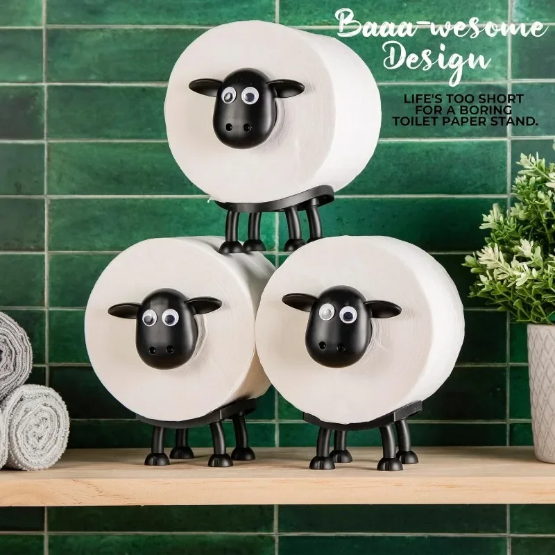 ​ 1/3 pçs engraçado ovelha suporte de papel higiênico 3d impresso preto loo rolo suporte-autome decoração do banheiro presente humorístico para casa