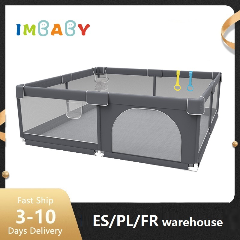 Parque infantil IMBABY para niños, valla gris oscuro para niños, barrera de seguridad, parque infantil para bebés, juego interior para bebés de 6 a 12 meses, parque infantil para niños