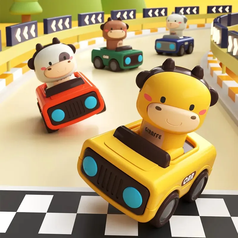 Press and Go Car Toys per i più piccoli 1-3, Auto da corsa per animali per bambini, Set di veicoli da gioco per neonati, Giocattoli per auto ad attrito Baby Push Go