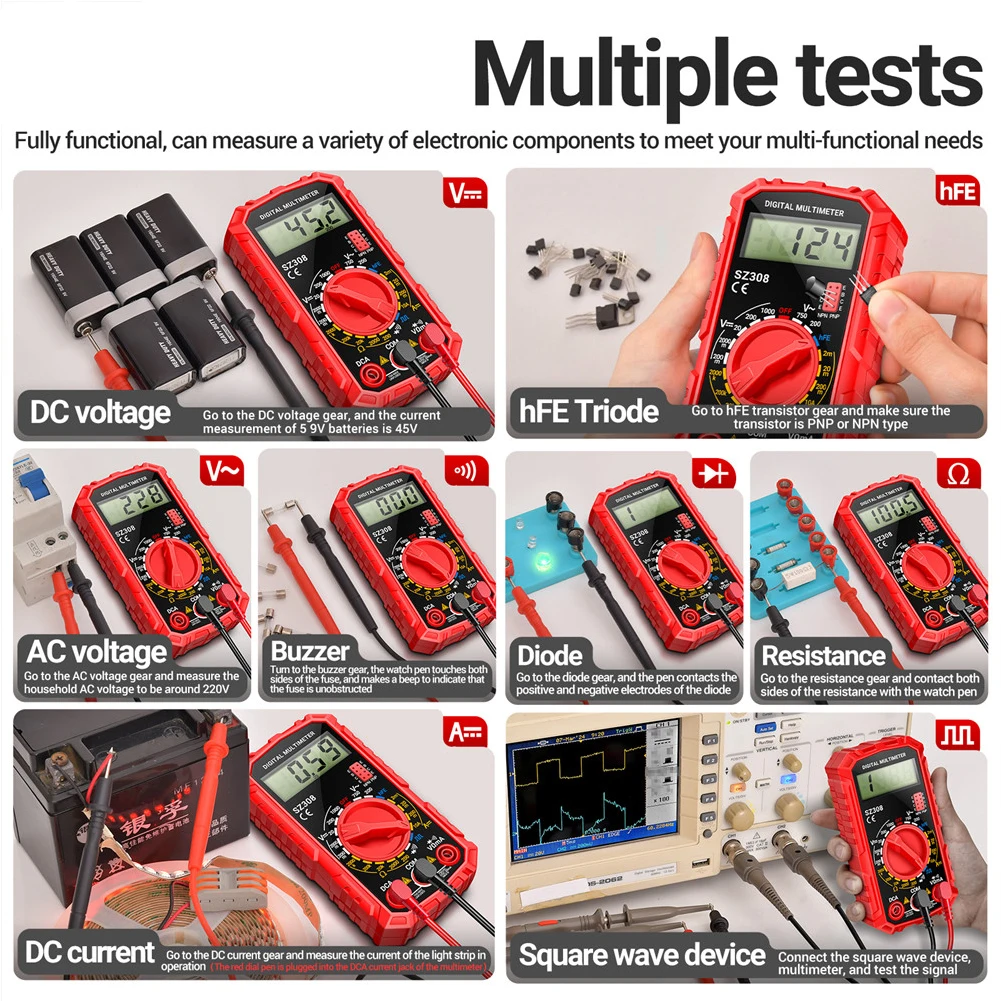 Multímetro Digital medidor de resistencia de voltaje Detector de corriente de voltaje LCD probador multifunción de alta precisión medidor de voltios amperios ohmios
