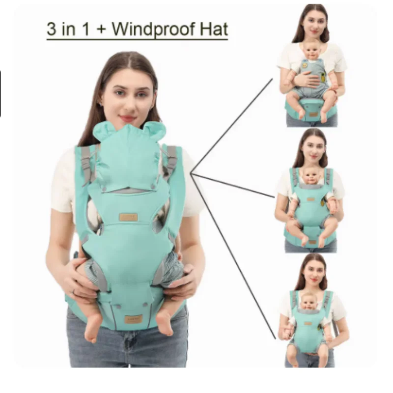 Sangles de sac à dos de porte-siège d'anca 3 en 1 pour bébé de 0 à 36 mois, ergonomiques avec chapeau coupe-vent pour bandes lumineuses d'hiver