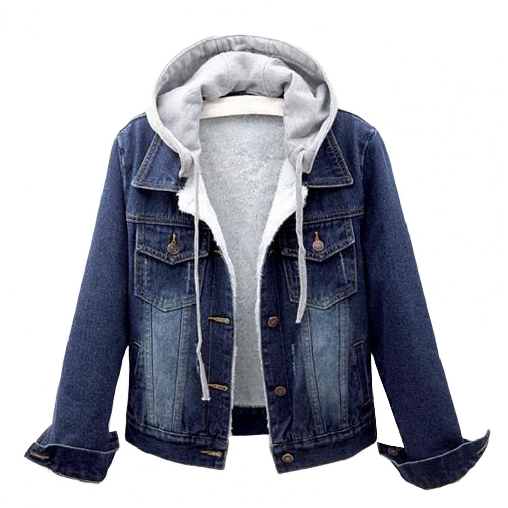 Frauen Winter Jacke Mit Kapuze Solide Lange Ärmel Abnehmbare Hut Dicke Warm Halten einreiher Plus Größe Plüsch Denim Winter mantel