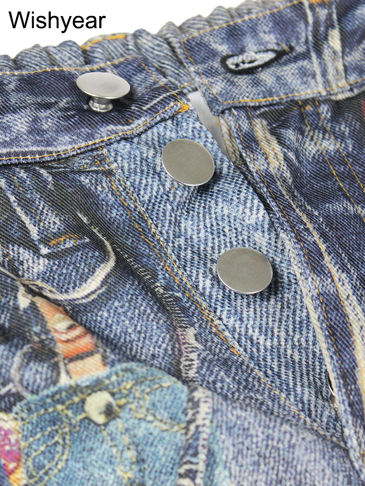 ผู้หญิง Patchwork Jean พิมพ์ Unisex Cool สาวแฟชั่นกลางเอวตรงกางเกงขากว้างหลวม Cargos กางเกง y2k กางเกง